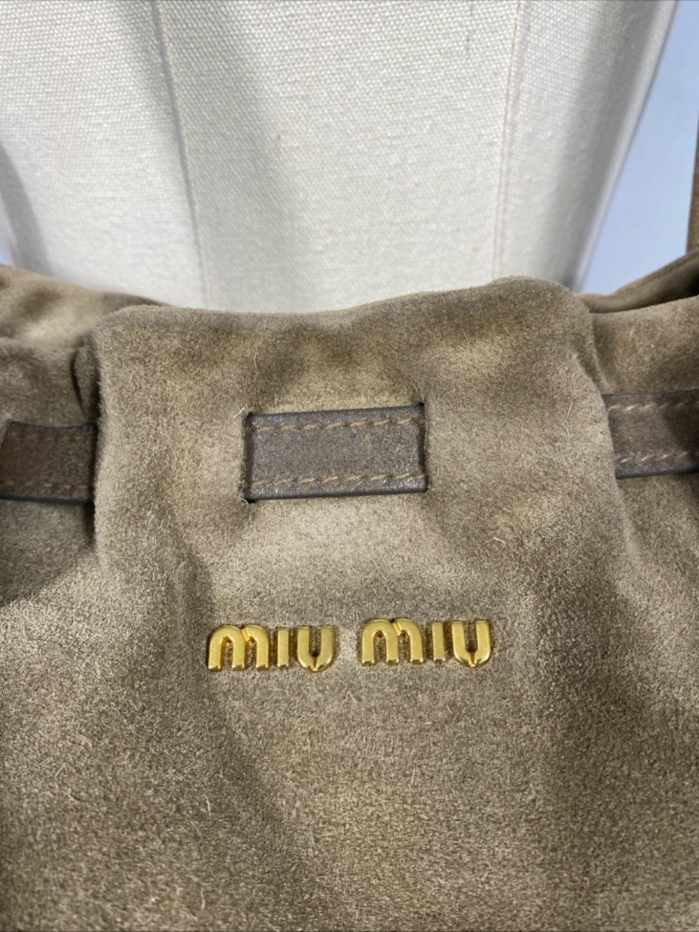 Miu Miu Olive Green Suede Shoulder Tote with Gold Hardware 90s Y2K - Picture 2 of 13